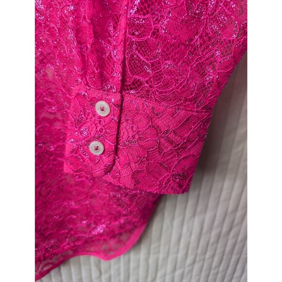 NWT Anthropologie Pink Metalic Lace Blouse XLP - Picture 8 of 10